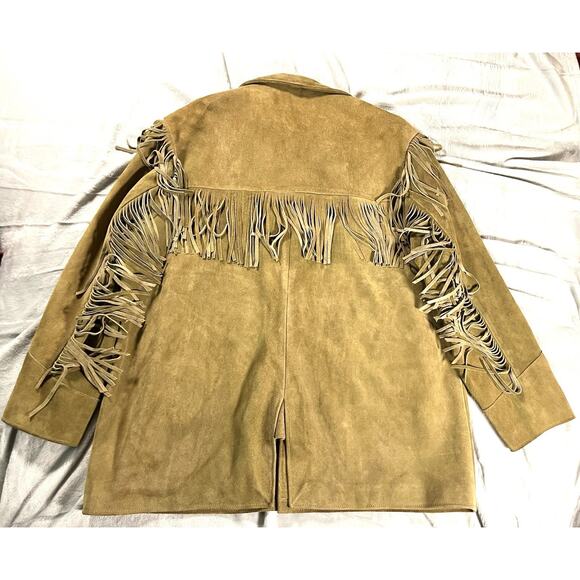 J. Peterman Frontiersman Brown Suede Men’s XXL Fringe Leather Western Jacket VTG - Picture 3 of 16